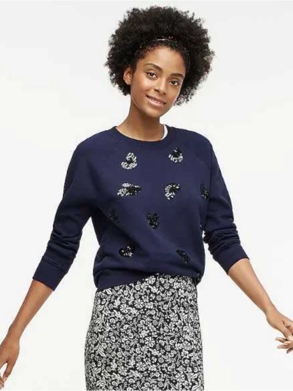 J. Crew Navy Embellished Crewneck Sweater
